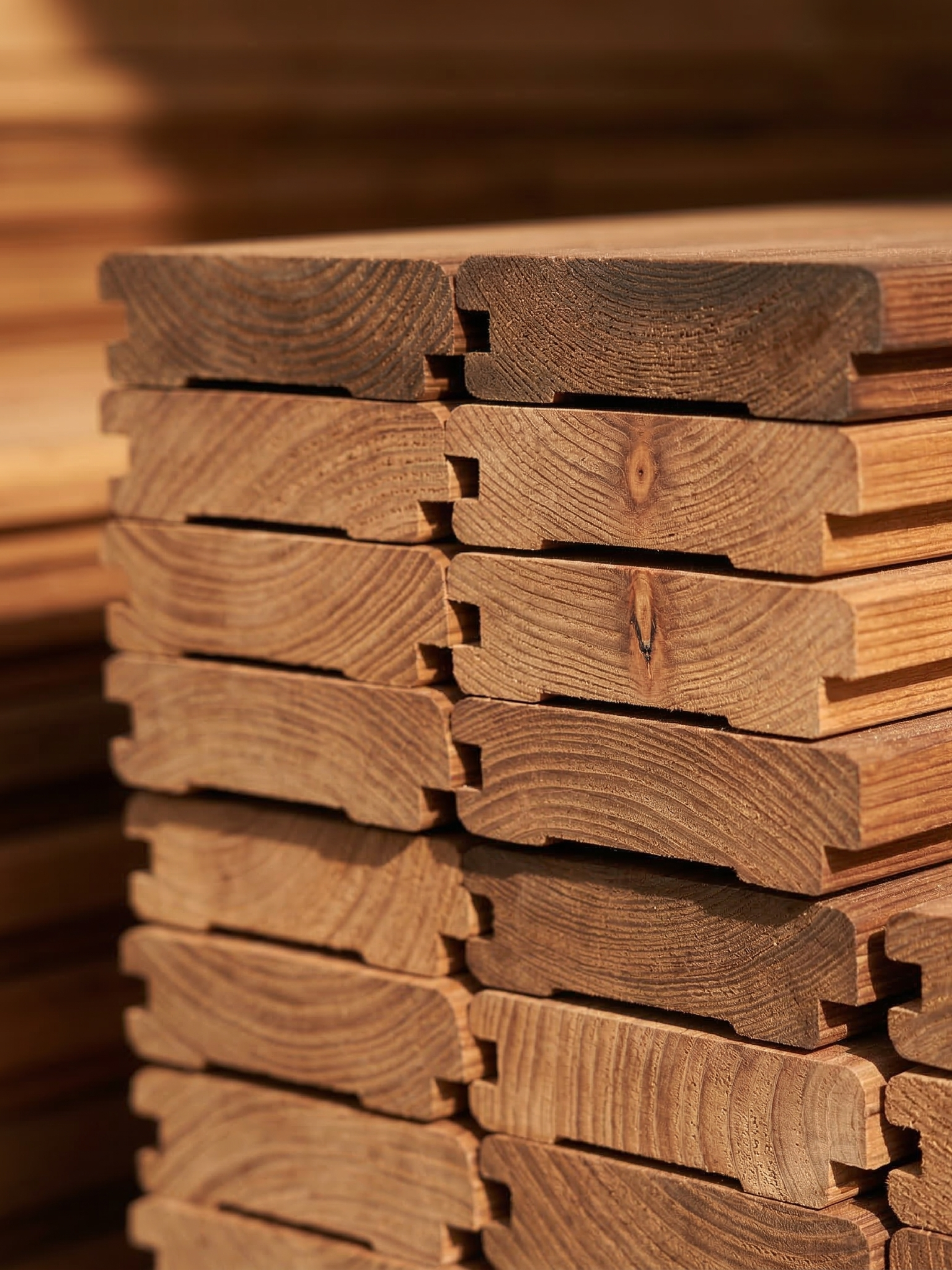 Stack of wooden planks with a warm brown color.