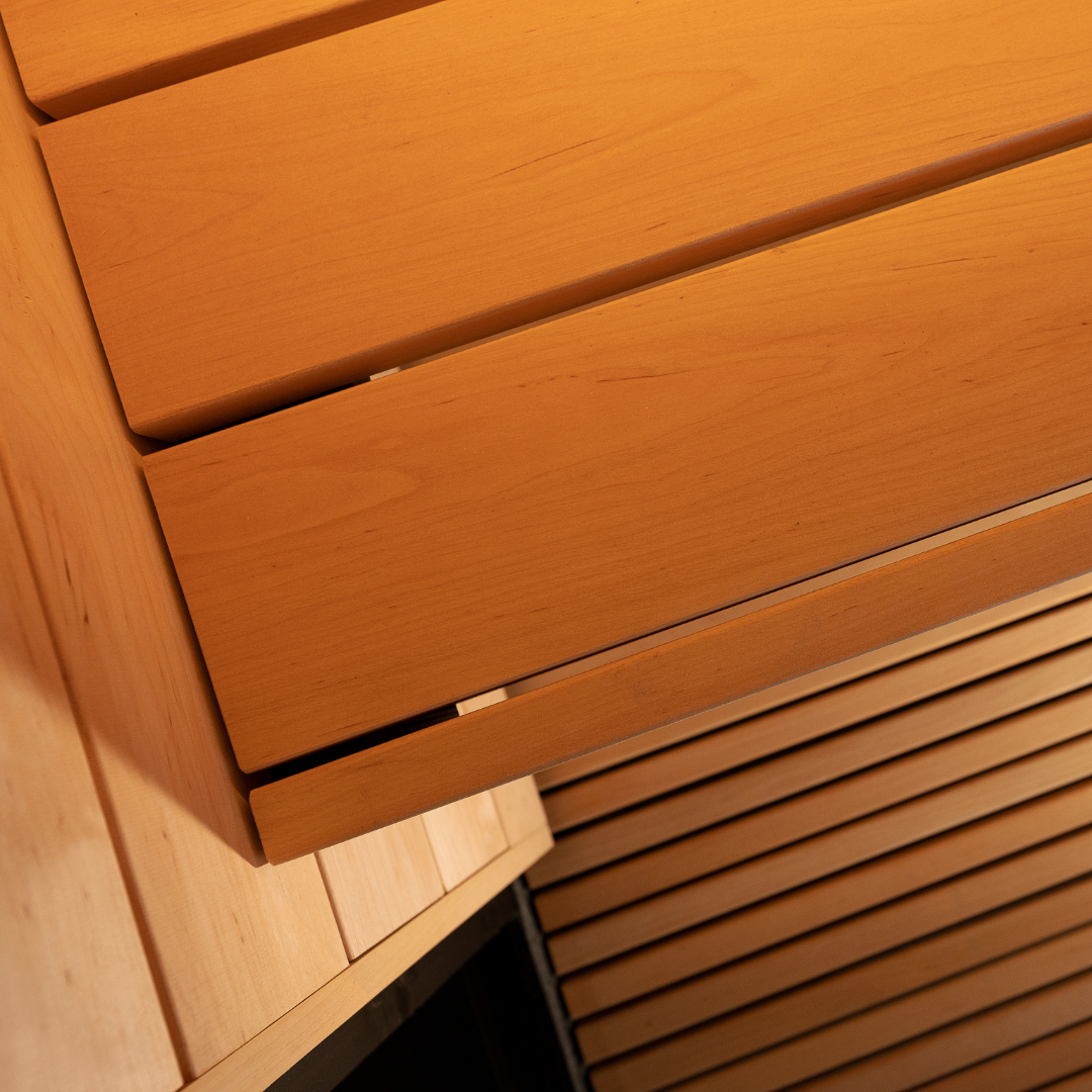 Close-up of wooden slats with a warm brown color.