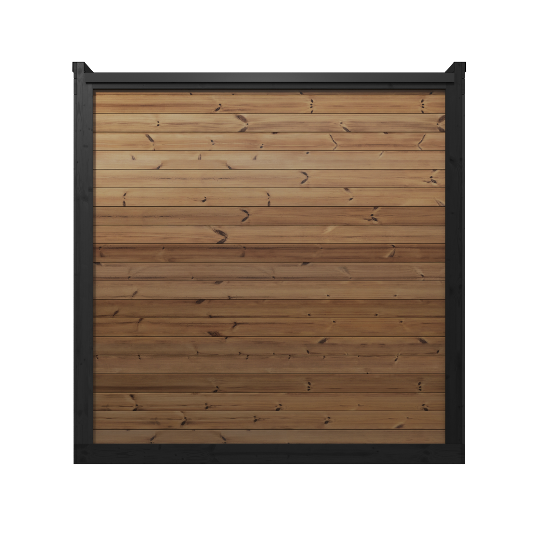 Wooden panel with black frame on a white background