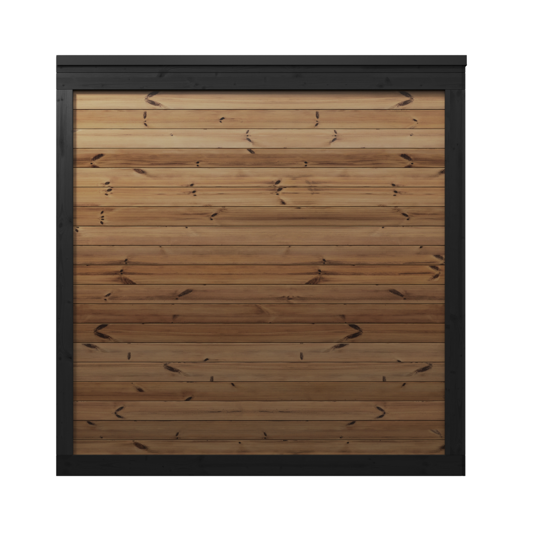 Wooden panel with a black frame on a white background