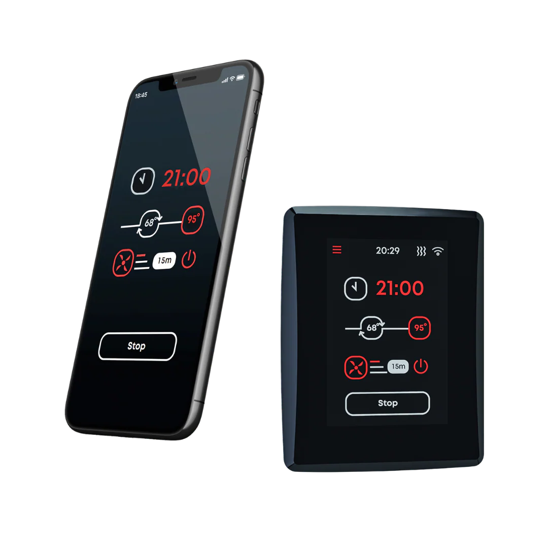 Two digital devices displaying a timer interface on a white background