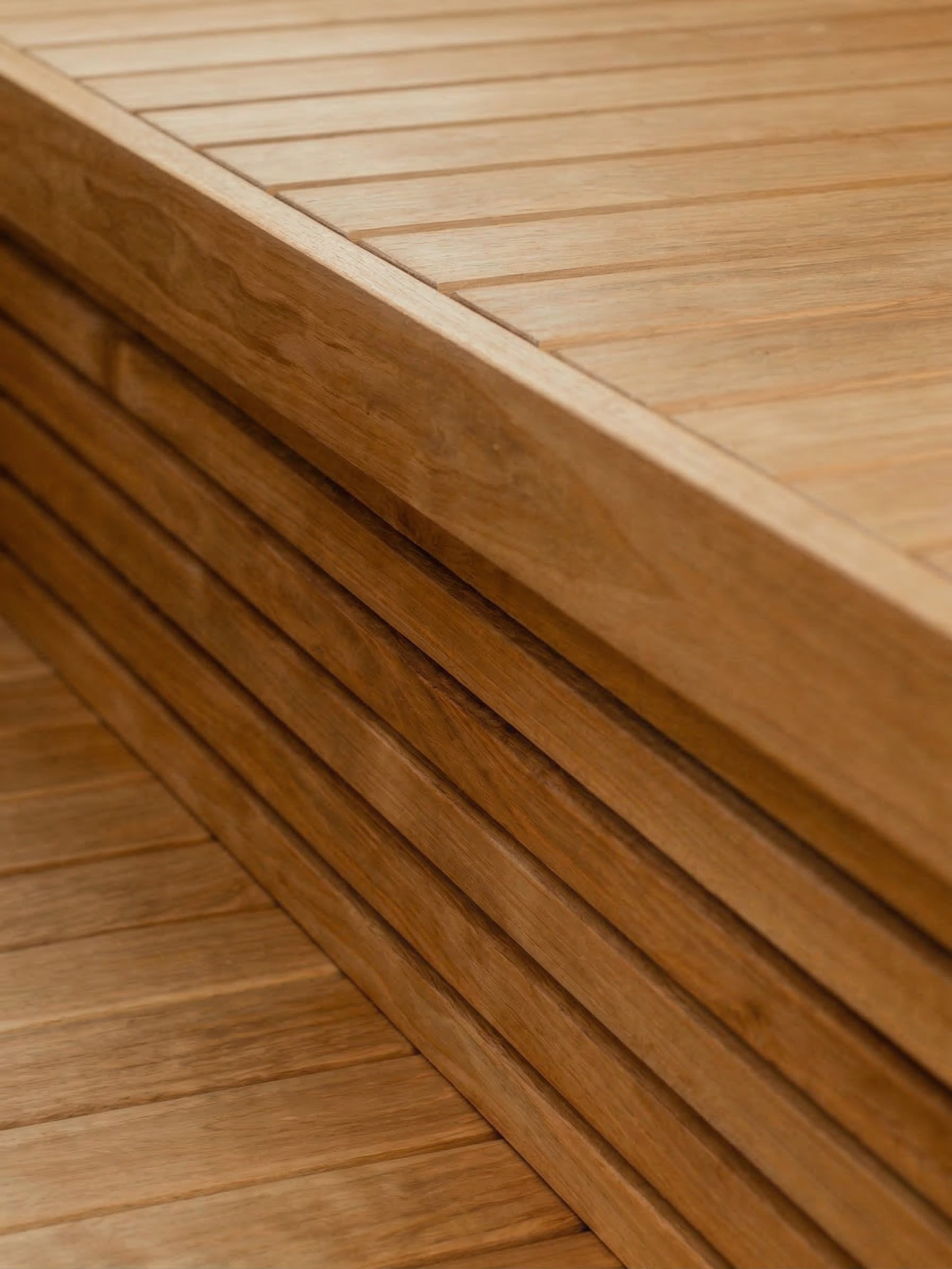 Close-up of a wooden deck with horizontal slats